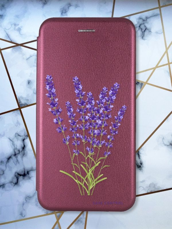 Чохол-книжка з малюнком на Xiaomi Redmi 7 :: Бордовий :: Лаванда /принт 28/