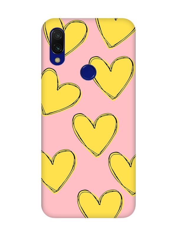 Матовий чохол з рожевими боками на Xiaomi Redmi 7 :: Сердечка жовті /принт 259/