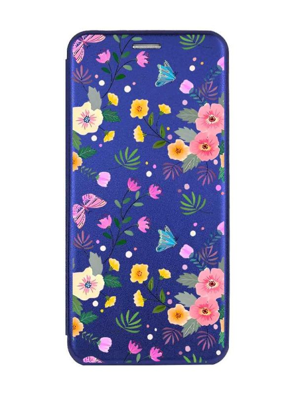 Чохол-книжка з малюнком для Xiaomi Redmi Note 13 4G Синій :: Квітковий фон (принт 369)