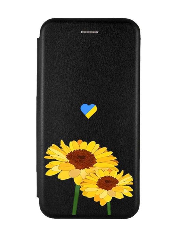 Чохол-книжка з малюнком для Xiaomi Redmi Note 13 4G Чорний :: Жовті квіти (принт 364)