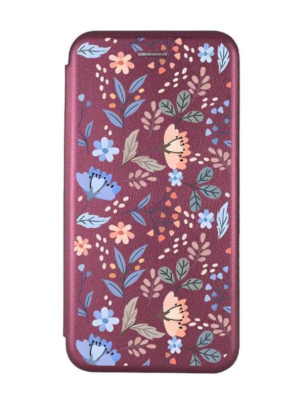 Чохол-книжка з малюнком для Xiaomi Redmi Note 13 4G Бордовий :: Квітковий фон (принт 371)
