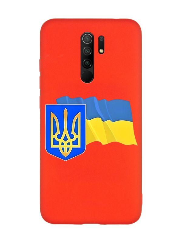 Матовий червоний чохол на Xiaomi Redmi Note 8 Pro :: Тризуб і прапор України (принт 384)