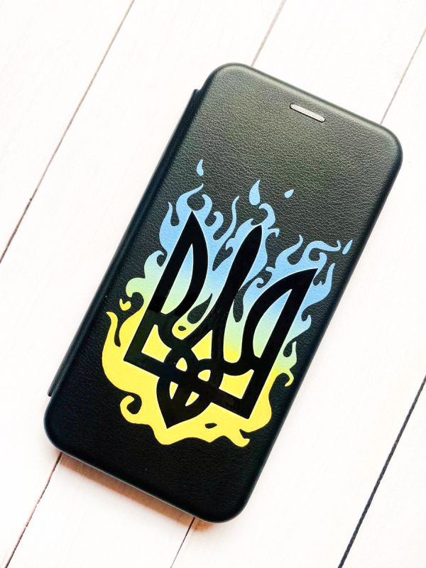 Чохол-книжка з малюнком для Samsung Galaxy A35 (A356) Чорний :: Тризуб Полум'я (принт 257)