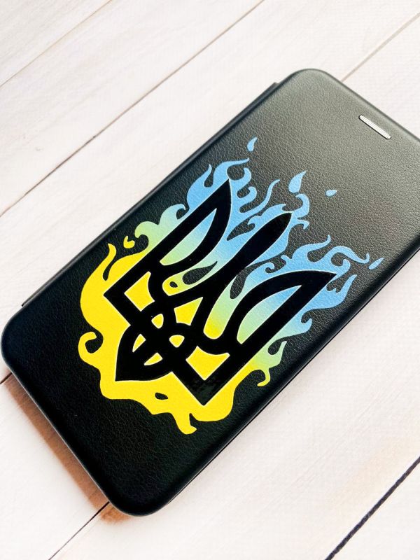 Чохол-книжка з малюнком для Samsung Galaxy A35 (A356) Чорний :: Тризуб Полум'я (принт 257)