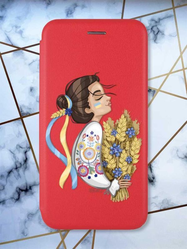 Чохол-книжка з малюнком для Samsung Galaxy A52 (A525) Червоний; Українка з колосками (принт 172)