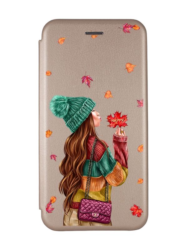 Чохол-книжка з малюнком для Samsung Galaxy A31 Золотистий :: Дівчина з листям (принт 221)