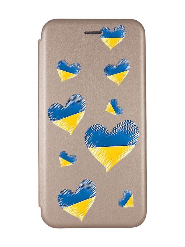 Чохол-книжка з малюнком для Samsung Galaxy A10 (2019)/A105 Золотий :: Сердечка. Україна (принт 258)