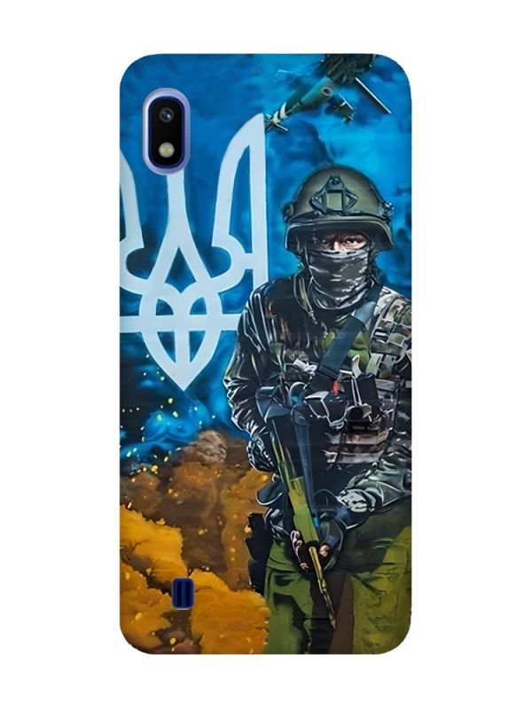 Матовий чохол з рожевими боками на Samsung Galaxy A10 (2019) A105 :: Військовий (патріотичний принт 349)