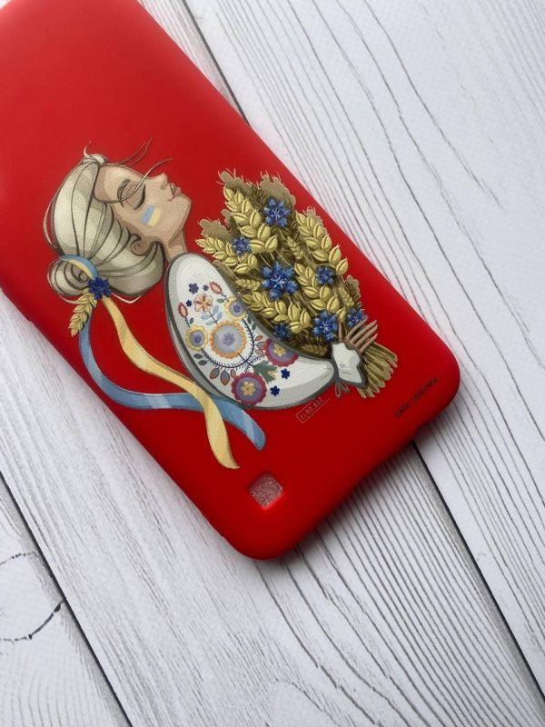 Матовий червоний чохол на Apple iPhone 14 Pro :: Українка з колосками (патріотичний принт 173)