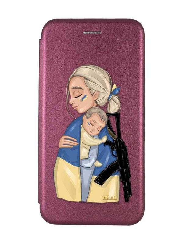 Чохол-книжка з малюнком для Samsung Galaxy А31 Бордовий :: Мама-захисниця (патріотичний принт 21)