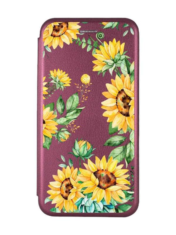 Чохол-книжка з малюнком для Samsung Galaxy А31 Бордовий :: Соняхи (принт 288)