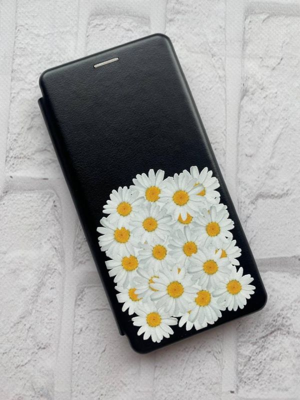Чохол-книжка з малюнком для Samsung Galaxy A03s Чорний; Букет ромашок (принт 40)
