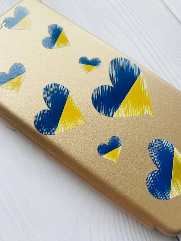 Чохол-книжка з малюнком для Xiaomi Redmi 9C/10A Золотий :: Сердечка. Україна (принт 258)