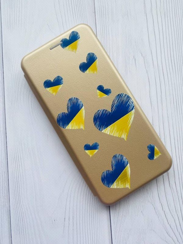 Чохол-книжка з малюнком для Samsung Galaxy A22 4G/ M22/ M32 Золотий :: Сердечка. Україна (принт 258)