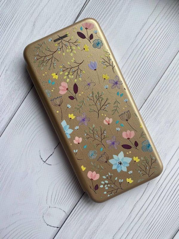 Чохол-книжка з малюнком для Samsung Galaxy А10 (2019)/А105 Золотий :: Квітковий фон (принт 267)
