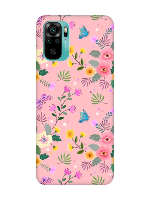 Матовий рожевий чохол на Xiaomi Redmi Note 10 / Note 10s :: Квітковий фон (принт 369)